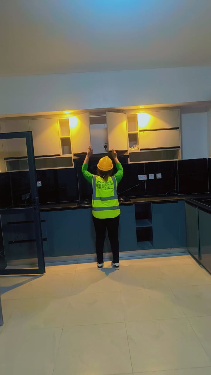 Kitchen cabinetry being completed on site